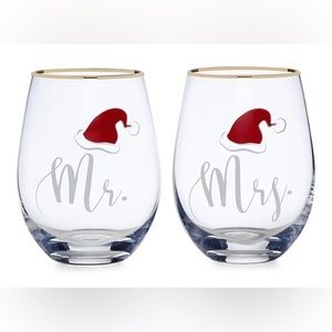 NIB Mikasa Christmas Mr. & Mrs. Santa 2-Piece Stemless Wine Glass Set